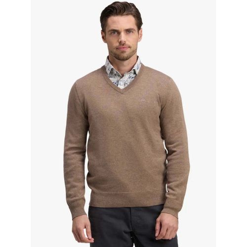 Sweat-shirt Pull col V marron en laine - Eden Park - Modalova