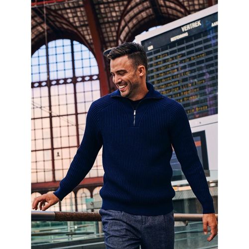 Sweat-shirt Pull Half-Zip Sailor Mélange Laine Bleu Marine - Suitable - Modalova