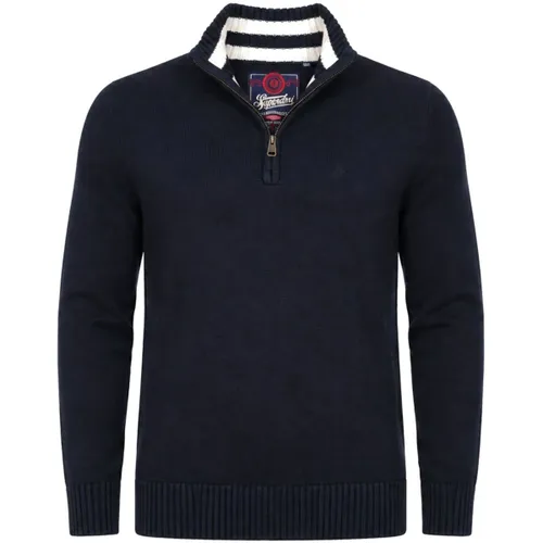 Sweat-shirt Knit Half Zip Cotton Jumper Navy - Superdry - Modalova