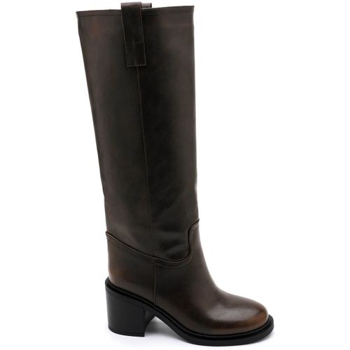 Bottes Bottes motard à talons bloc - marron - Vera Collection - Modalova