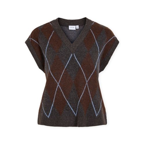 Pull Argyle Knit - Dark Grey Melange/Coffee Bean - Vila - Modalova