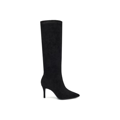 Bottes Bottes hautes effet suédine à talon fin - noir - Vera Collection - Modalova