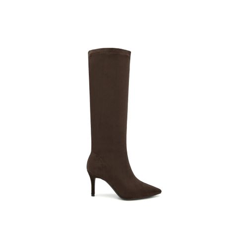 Bottes Bottes hautes effet suédine à talon fin - marron - Vera Collection - Modalova