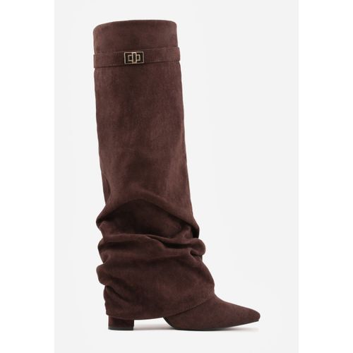 Bottes Bottes guêtres plissé à talon bloc et bout pointu - marron - Vera Collection - Modalova
