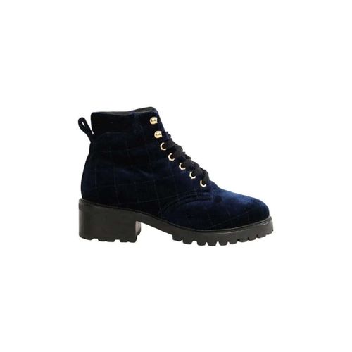 Bottines Boots à lacets en velours bleues marine - Sandro - Modalova