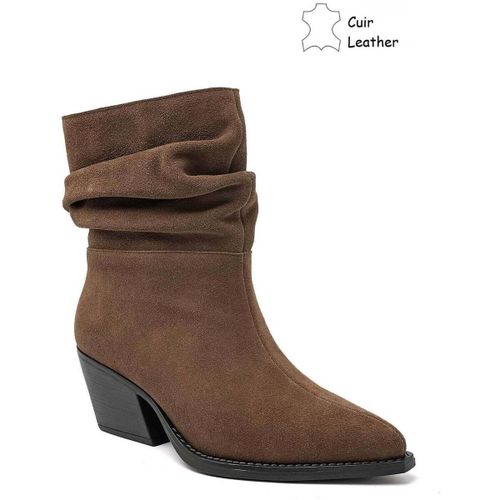 Bottines Bottines slouchy en cuir suédé - taupe - Vera Collection - Modalova