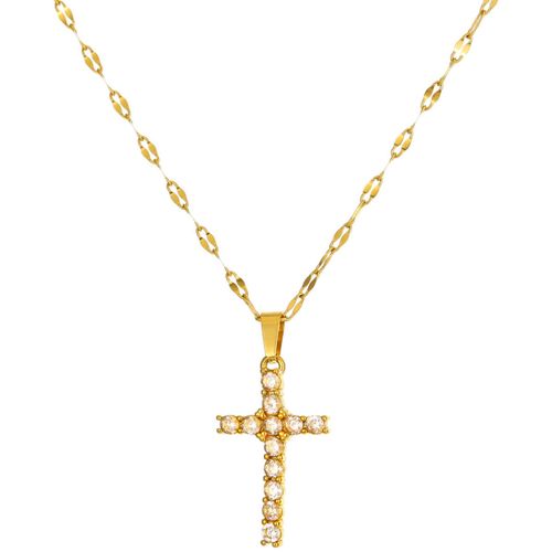 Collier Collier Style croix empierrée acier doré - Lotus - Modalova
