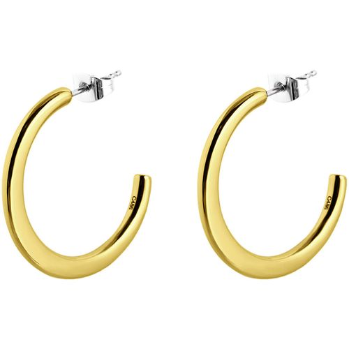 Boucles oreilles Créoles ouvertes Style acier doré 25mm - Lotus - Modalova