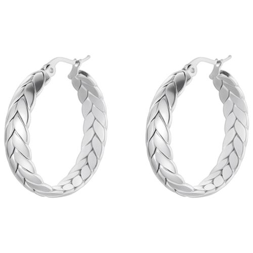 Boucles oreilles Créoles Style motif épi de blé acier - Lotus - Modalova