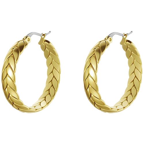 Boucles oreilles Créoles Style motif épi de blé acier doré - Lotus - Modalova
