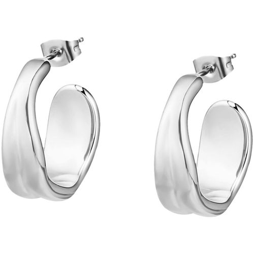 Boucles oreilles Créoles ouvertes Style double rang bombé acier - Lotus - Modalova