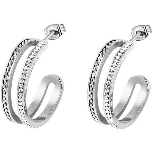 Boucles oreilles Demi-créoles ouvertes Style acier et oxydes double rang - Lotus - Modalova