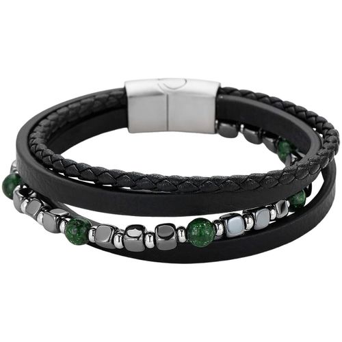 Bracelets Bracelet Style multirangs cuir perles vertes - Lotus - Modalova