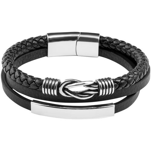 Bracelets Bracelet Style multirangs cuir noir acier - Lotus - Modalova