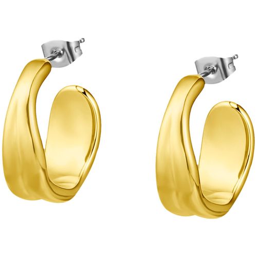 Boucles oreilles Créoles ouvertes Style double rang bombé acier doré - Lotus - Modalova