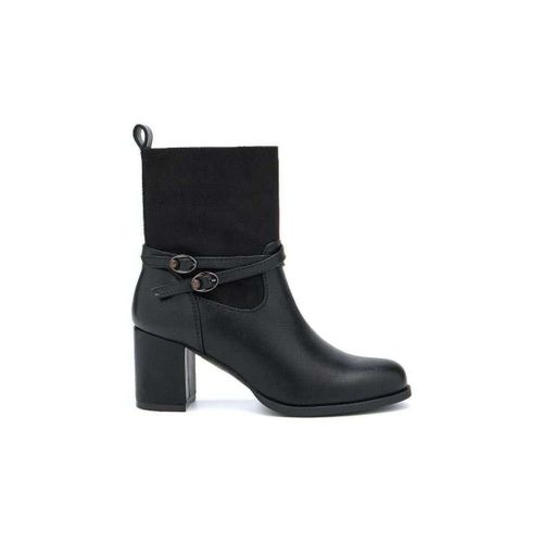 Bottines Bottines bi-matières à talon et brides croisées bouclées - noir - Vera Collection - Modalova