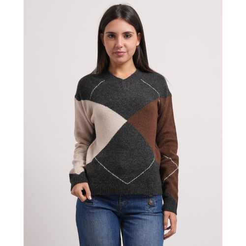 Pull Maille mélange laine avec col V à losanges - Markup - Modalova