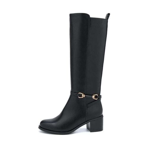 Bottes Bottes hautes à détail mors équestre et talon bloc - noir - Vera Collection - Modalova