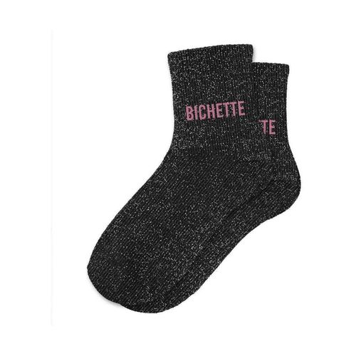 Chaussettes - Bichette - NOIR écriture ROSE - chaussettes à paillettes - Modalova