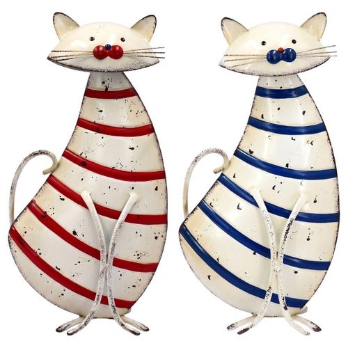 Statuettes et figurines Set 2 Grands Chats Rayés Rouge Et Bleu - Signes Grimalt - Modalova