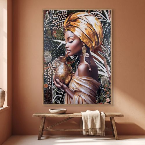 Tableaux, toiles Tableau Africaine Ocre Et Vert - Signes Grimalt - Modalova