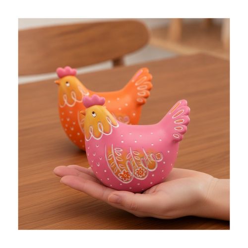 Statuettes et figurines Set 2 Poules Rose Et Orange Fleurs - Signes Grimalt - Modalova