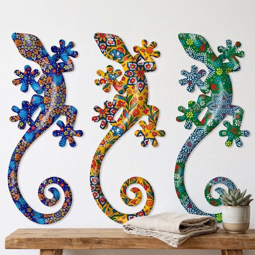 Statuettes et figurines Set 3 Lézards Fleuris Résine 20 Cm - Signes Grimalt - Modalova