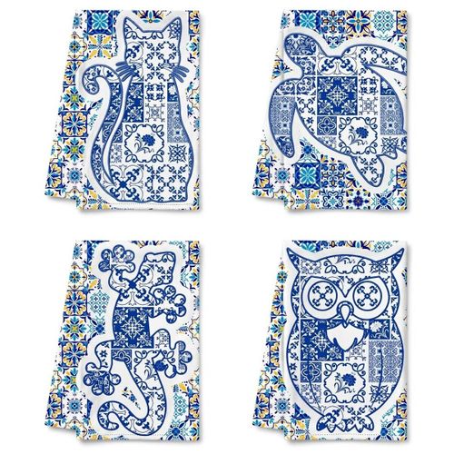 Torchons Set 4 Torchons Carreaux Bleus Animaux - Signes Grimalt - Modalova