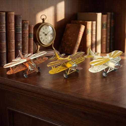 Statuettes et figurines Set 3 Avions Biplan Orange Et Crème - Signes Grimalt - Modalova