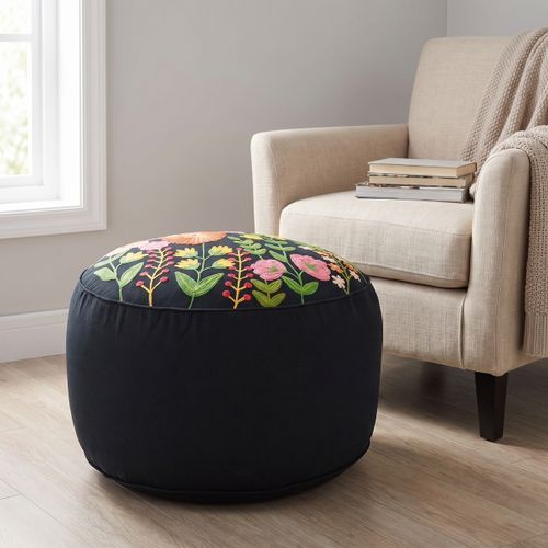 Poufs Pouf Rond Fleurs Bleu Marine - Signes Grimalt - Modalova