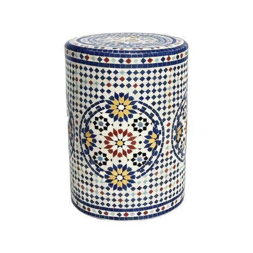Poufs Tabouret Mosaïque Blanc Et Bleu - Signes Grimalt - Modalova