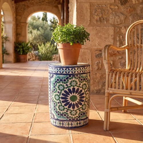 Poufs Tabouret Mosaïque Vert Et Bleu - Signes Grimalt - Modalova
