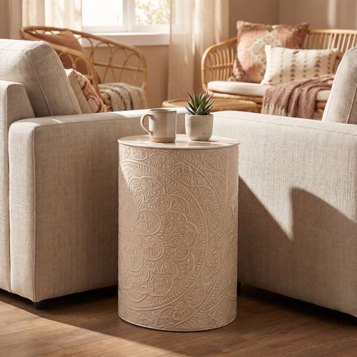Tables basses Tabouret En Métal Écru Relief Mandala - Signes Grimalt - Modalova