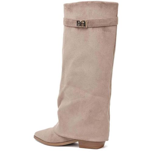 Bottes Bottes à Revers suédine à bout pointu et boucle bijou - taupe - Vera Collection - Modalova