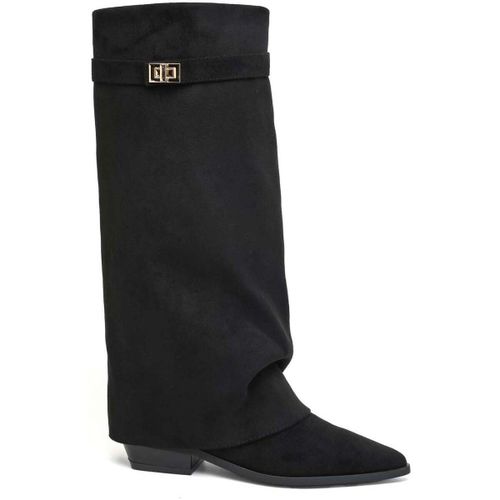 Bottes Bottes à Revers suédine à bout pointu et boucle bijou - noir - Vera Collection - Modalova