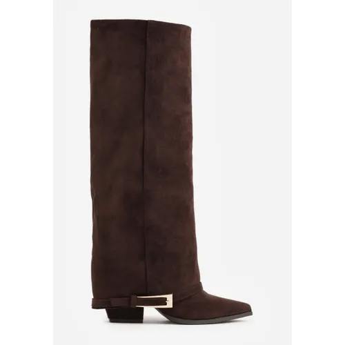 Bottes Bottes Hautes Style revers en Suédine - marron - Vera Collection - Modalova