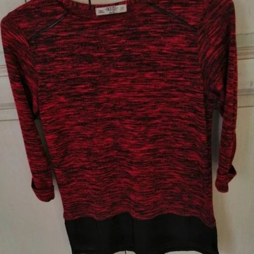 Pull pull bi-matière manches 3/4 / sweat rouge /noir avec bas voile I - Inside - Modalova