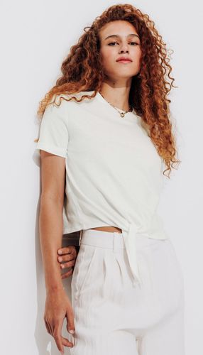 T-shirt cropped noué Ecru L - Promod - Modalova