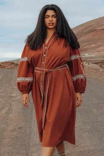 Robe-chemise brodée Caramel L - Promod - Modalova