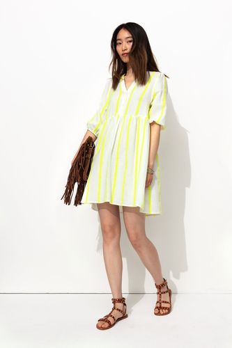 Robe courte en gaze de coton Rayé jaune 48 - Promod - Modalova