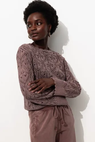 Pull torsadé en coton Lie de vin S - Promod - Modalova