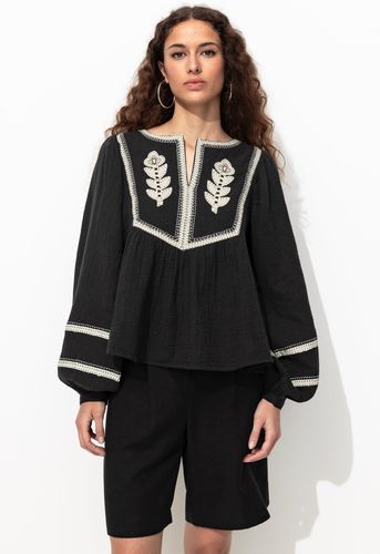 Blouse folk brodée Noir - Promod - Modalova