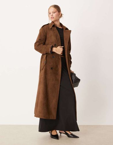 Trench-coat long imitation daim - Chocolat-Marron Marron S female - Pretty Lavish - Modalova