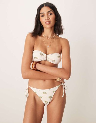 Bas de bikini nouÃ© sur le cÃ´tÃ© avec imprimÃ© palmiers - Blanc-Multicolore Multicolore L female - Stradivarius - Modalova