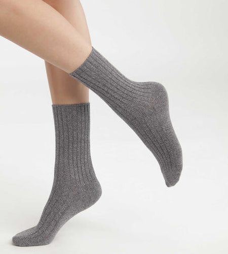 Chaussettes en maille côtelée unie Gris Chiné Bambou Gris TU - Dim - Modalova