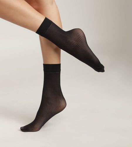 Socquettes en voile semi-opaque côtelé Noir Style Noir 35/41 - Dim - Modalova