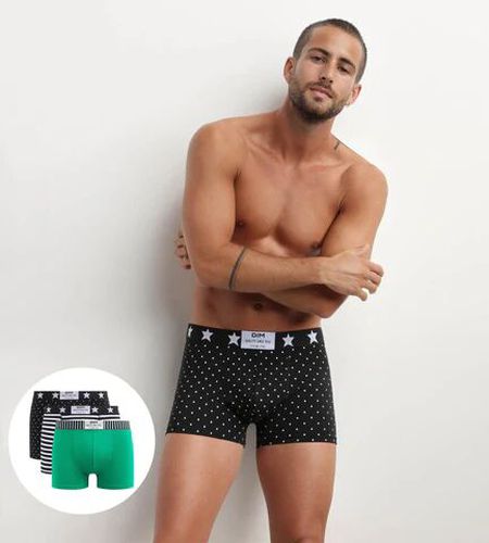 Lot de 3 boxers coton stretch à imprimés pois rayures Vibes 3 - Dim - Modalova