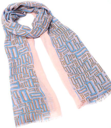 Foulard imprimé signature - Bleu et Orange - 70x180 cm - Draeger - Modalova