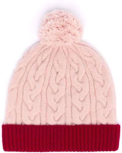 Bonnet Bicolore Avec Pompon - Nude et Bordeaux - Draeger - Modalova