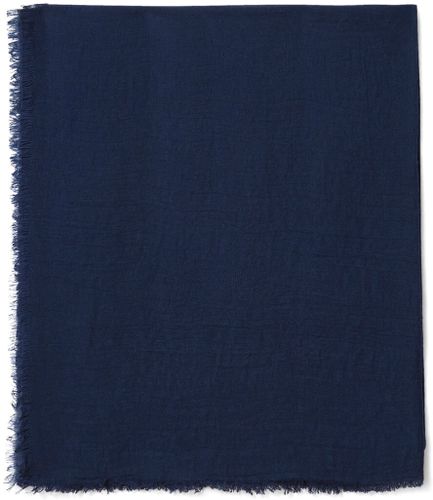 Foulard uni bleu nuit à franges - Draeger - Modalova